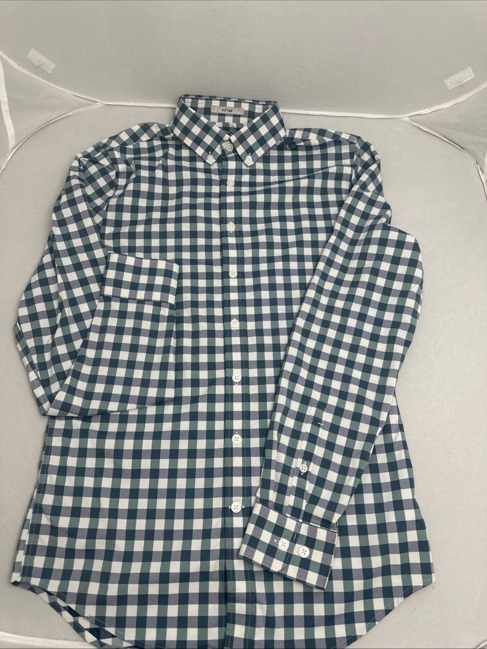 Express Men's Navy & White Gingham Button-Down Shirt